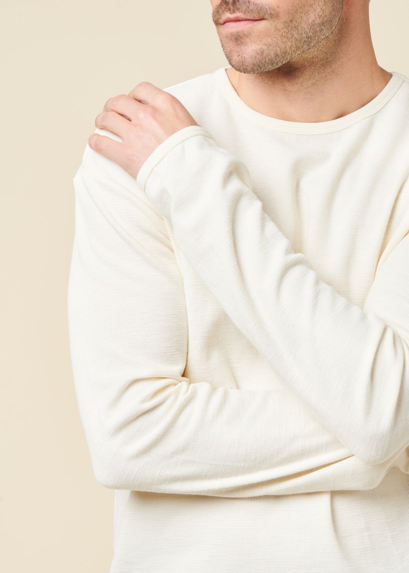 Sweat léger en coton bio | blanc "long sleeved structured slub sweat - egret" - Knowledge Cotton Apparel