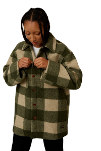 Veste à carreaux oversize verts en laine recyclée - ariko forest green