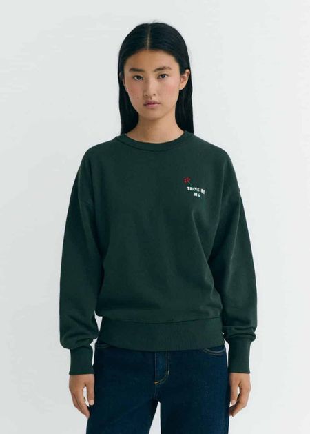 Sweatshirt brodé en coton bio | vert "flower tm bottle green jodie sweatshirt - green" - Thinking Mu