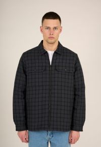 Veste bleu foncé à carreaux en coton bio et recyclé - teddy lining trekking green