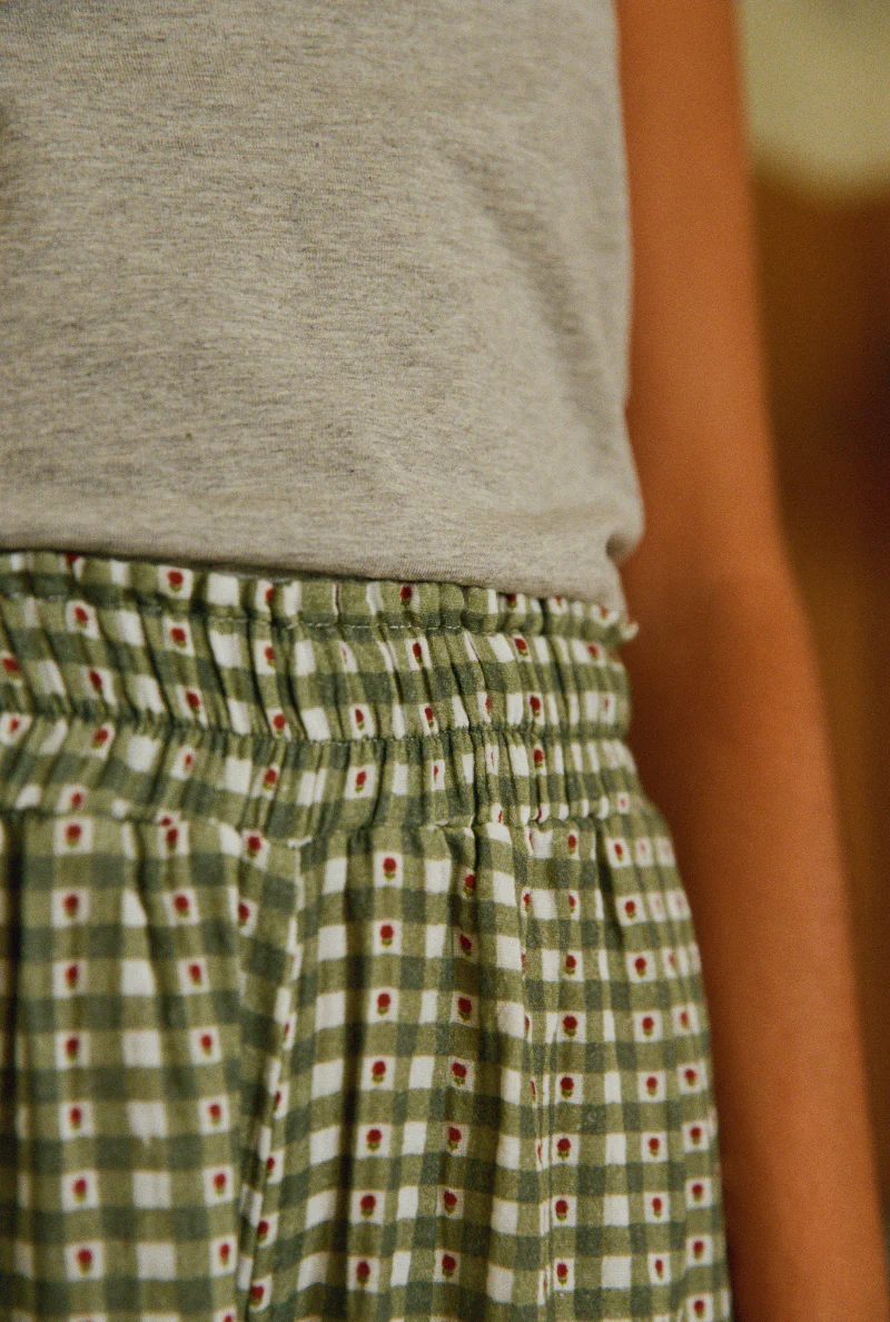 Pantalon de pyjama en coton bio | vichy vert "mimosa" - Nénés Paris