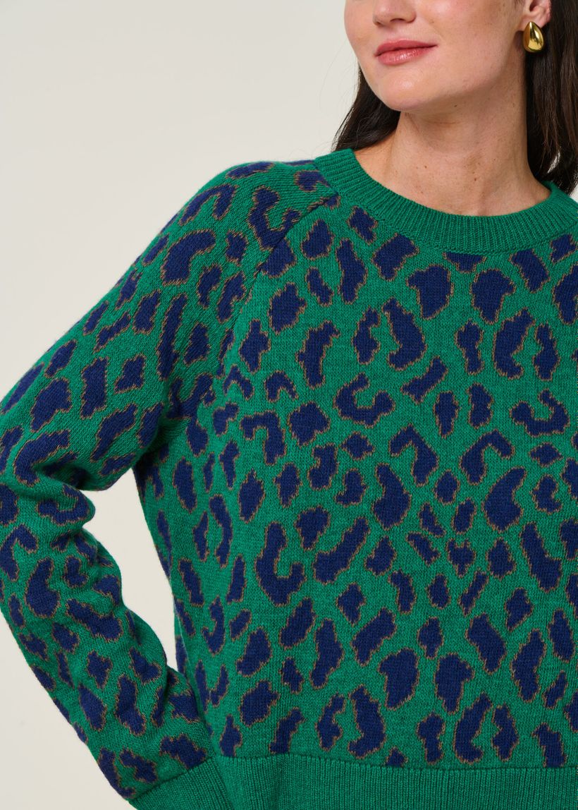 Pull à motif léopard en laine et coton bio | vert "diliriaa leopaa - emerald green" - Armedangels