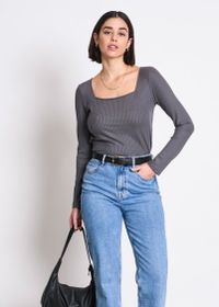Top manches longues en tencel | gris "fria - dark grey"