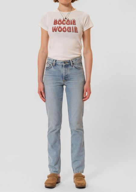 Jean droit en coton bio | bleu délavé "shady sadie slow days"