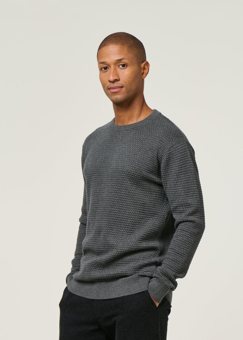 Pull en coton bio | gris "vagn dark grey melange" - Knowledge Cotton Apparel