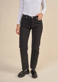 Jean droit jacquard noir en coton bio - susan jeans black od check