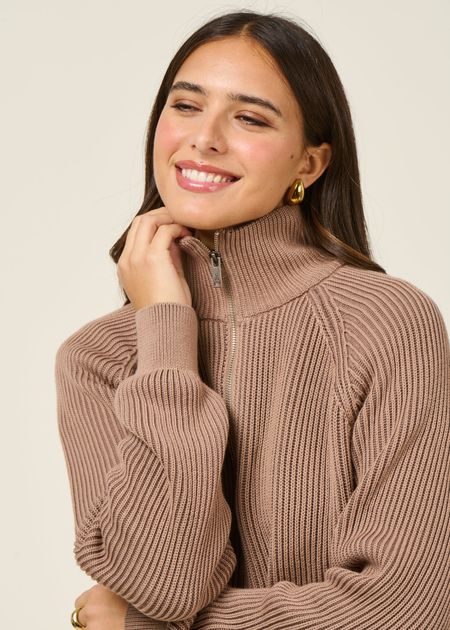 Pull col camionneur en coton bio | marron "troyer vanisé knit sweater - dust-dark cinnamon dust" - Armedangels