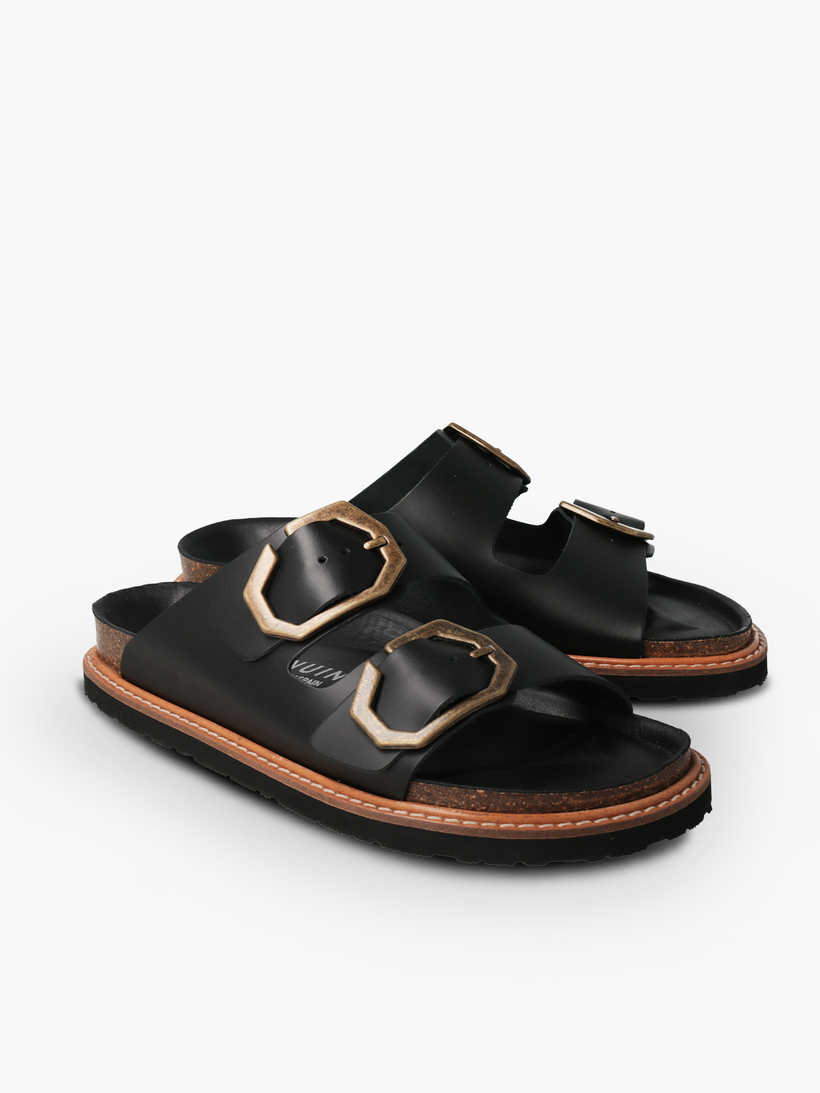 Sandales en cuir certifié | noir "galia leather dress black" - Genuins