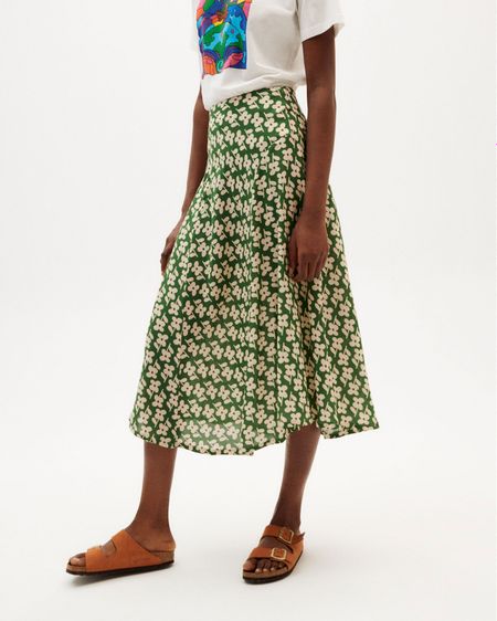 Jupe midi fleurie en viscose ecovero - daisy amelie skirt green