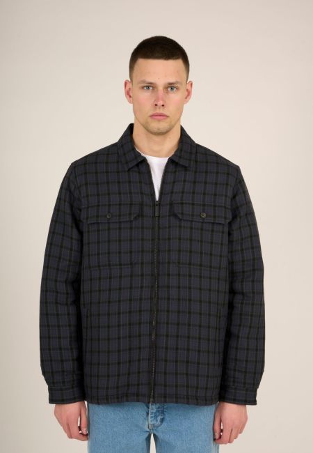 Veste bleu foncé à carreaux en coton bio et recyclé - teddy lining trekking green