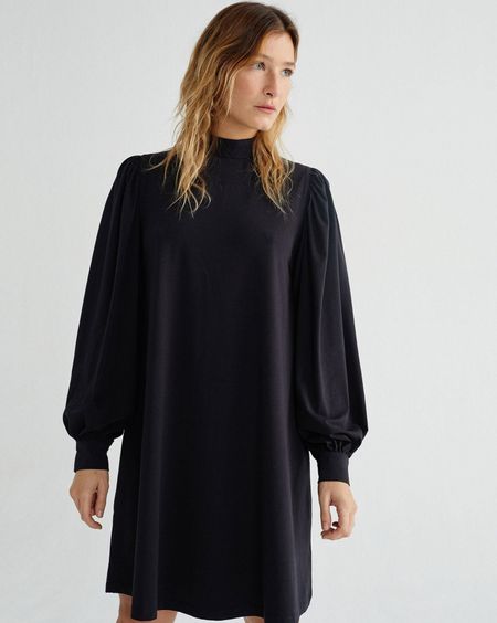 Robe manches bouffantes noire en coton bio - flora