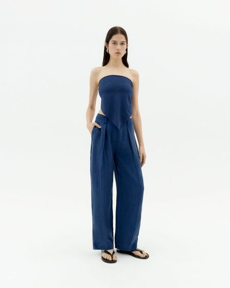 Pantalon ample fluide en cupro | bleu "cobalt cirila pants" - Thinking Mu