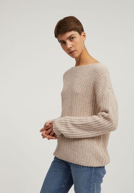 Pull ample en maille beige en coton bio et laine bio - saadie