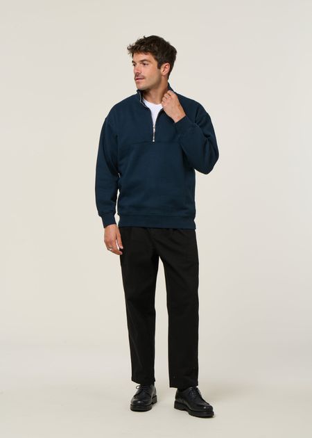 Sweat camionneur col zippé en coton bio | marine 