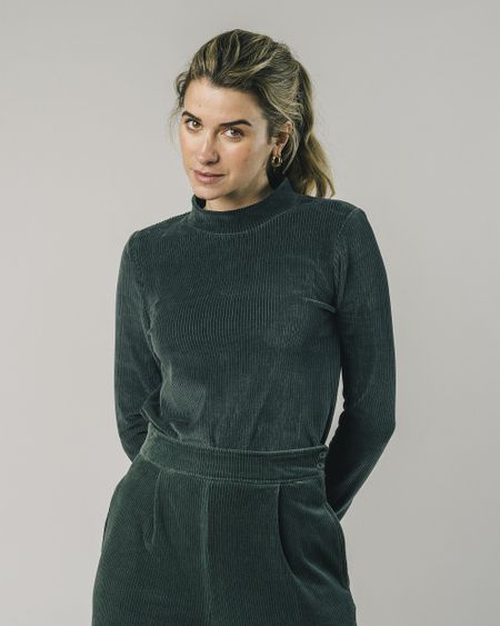 Sous pull en velours de coton bio vert fôret - corduroy