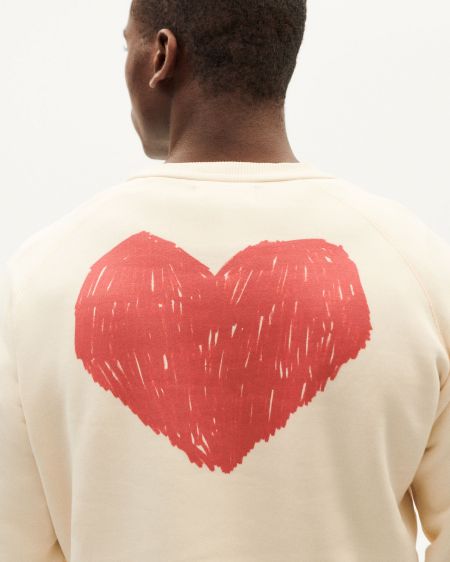 Sweatshirt en coton bio | écru "winter white heart " - Thinking Mu