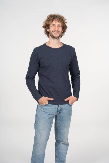 T-shirt marine à manches longues en coton bio