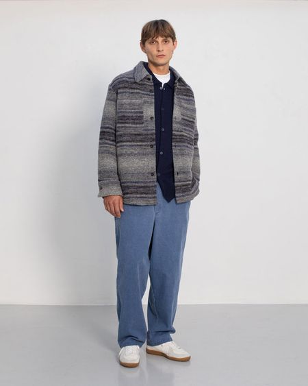 Surchemise en laine bio | gris "relaxed overshirt - navy/grey stripe"