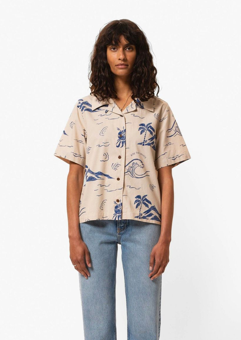 Chemisier en coton bio | écru à motifs "moa waves hawaii shirt ecru" - Nudie Jeans