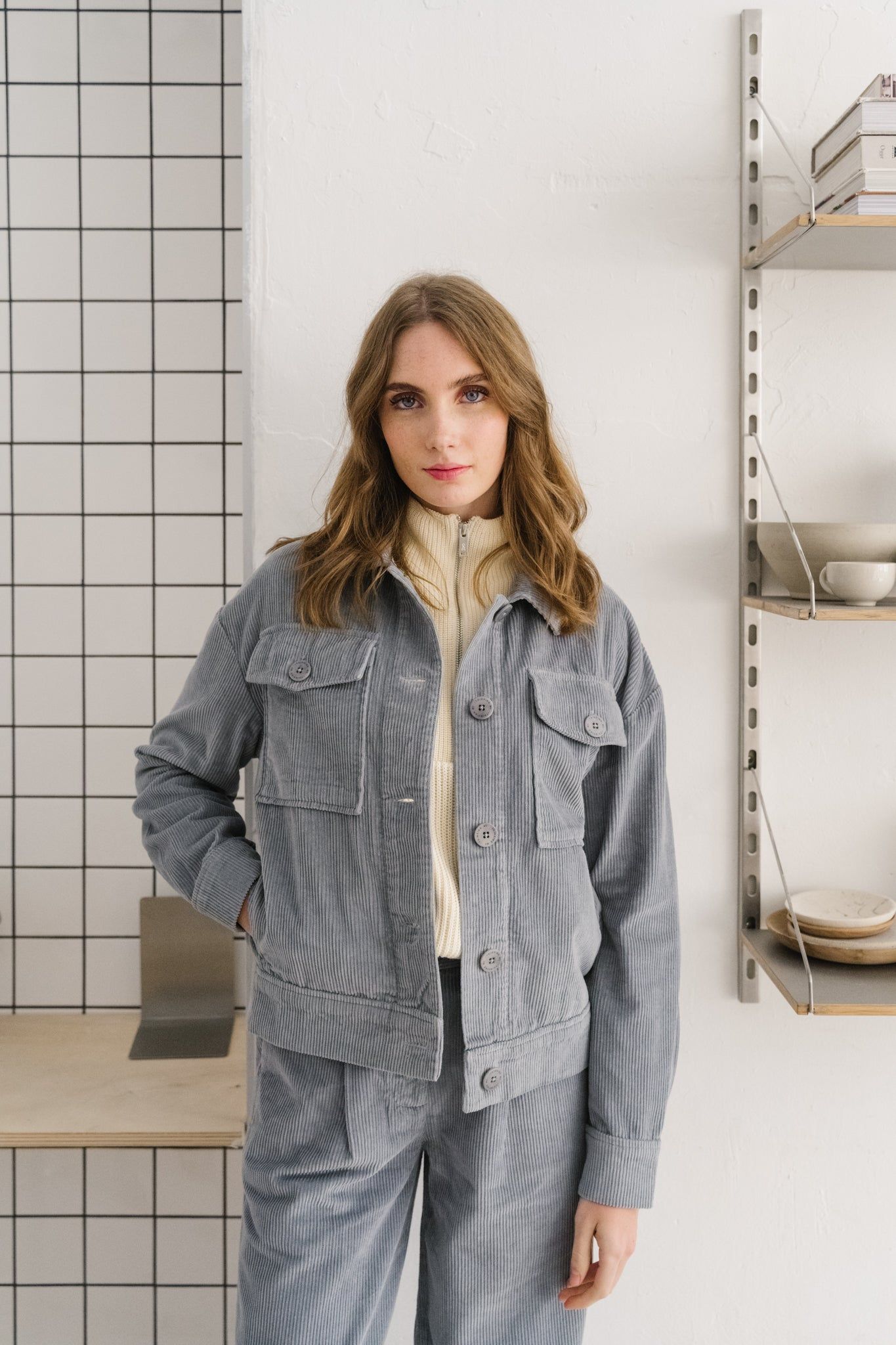 Veste en coton biologique gris river corduroy frans jacket Grey femme