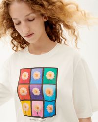 T-shirt blanc imprimé en coton bio - flowers t-shirt snow white