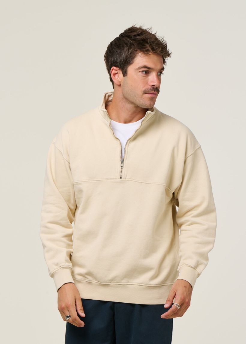 Sweat camionneur col zippé mixte en coton bio | écru "ivory white" - Colorful Standard