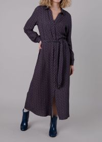 Robe longue à motifs en ecovero | multicolore "lips vneck long sleeve dress prune"