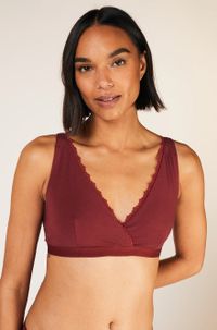 Bralette bordeaux en coton bio - lace trim triangle