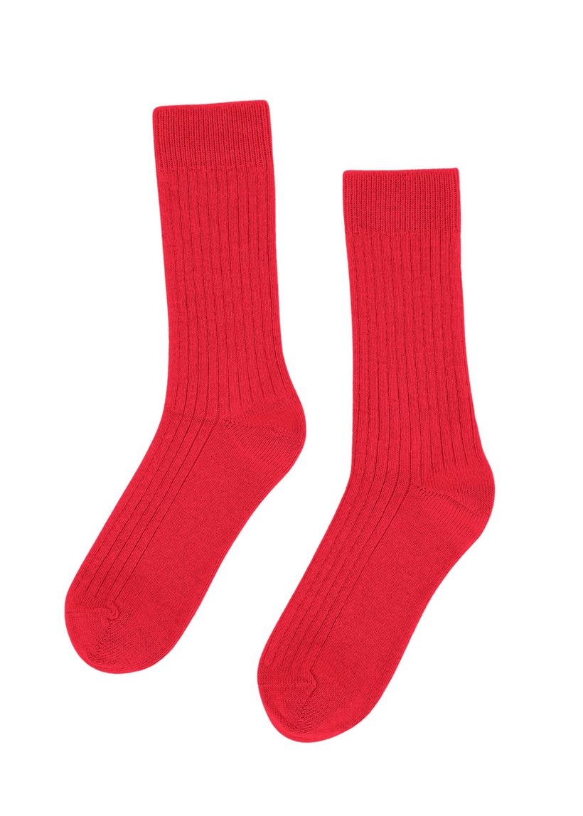 Chaussettes en laine mérinos recyclée | rouge "red tangerine" - Colorful Standard
