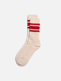 Chaussettes en coton bio | écru et rouge "men vintage sport socks offwhite/red"