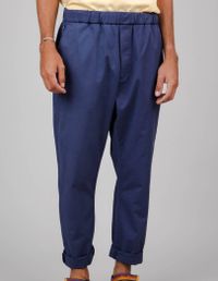 Pantalon ample bleu en coton bio et lin - oversize pant storm blue