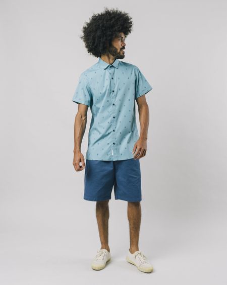 Chemise manches courtes bleu clair avec imprimé en coton bio - kamen