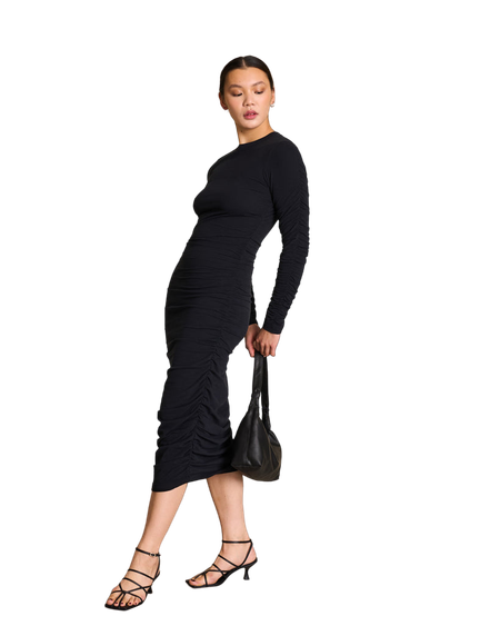 Robe midi à fronces en coton bio | noir "rido black"