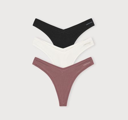 Pack 3 strings en coton bio | noir, blanc et vieux rose "flex thong 3-pack off white rosewood black"