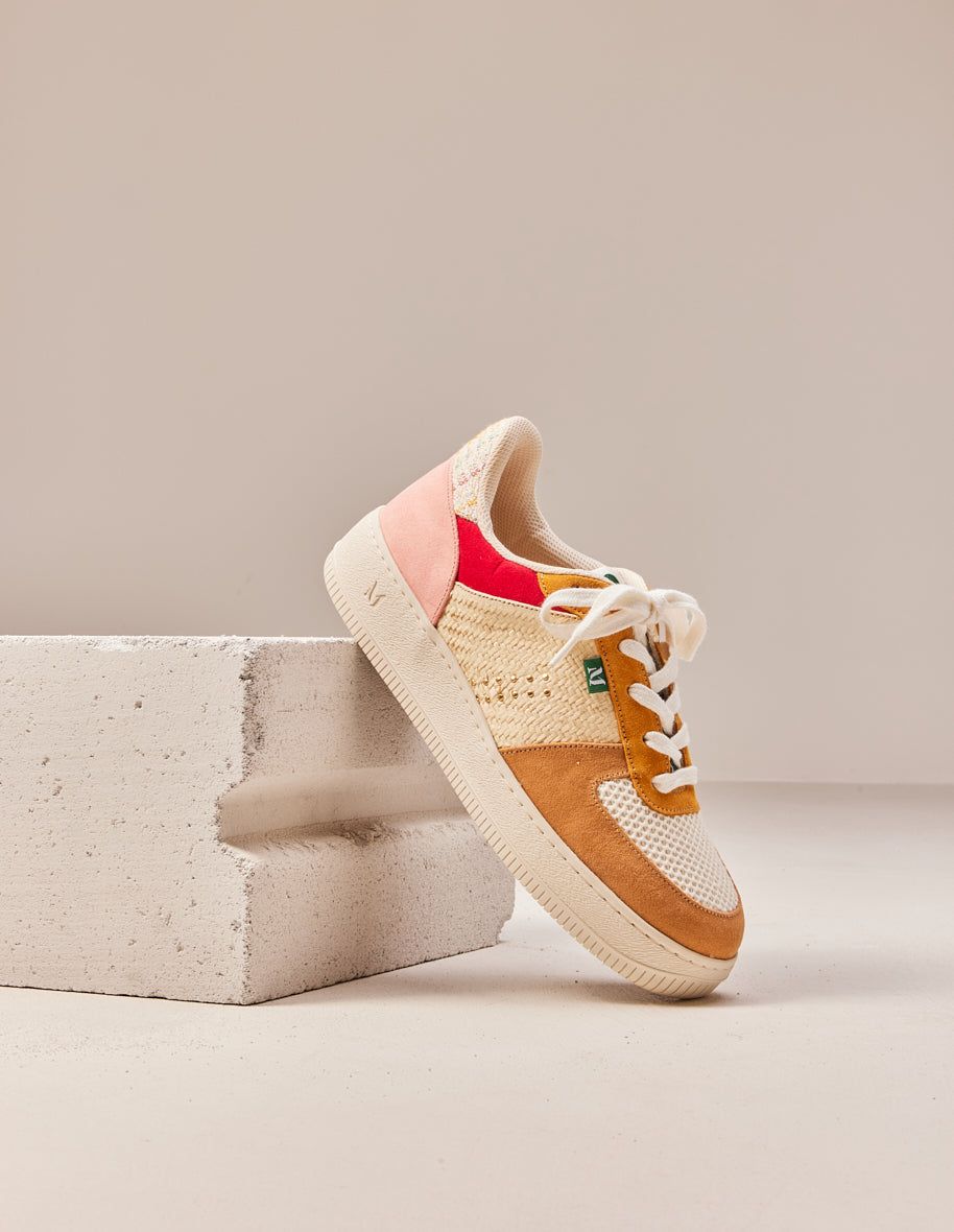 Baskets basses en suède et cuir certifié multicolore 
