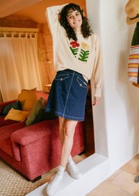 Jupe trapèze en coton bio | bleu "elvy western denim skirt blue"