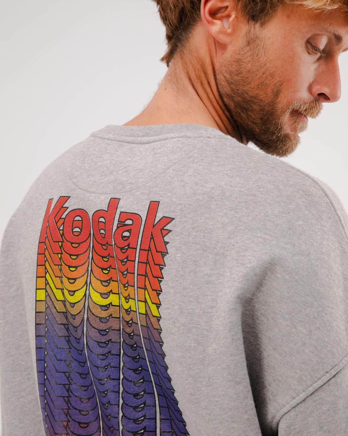 Sweat en coton bio gris motif kodak kodak color oversize sweatshirt grey melange homme