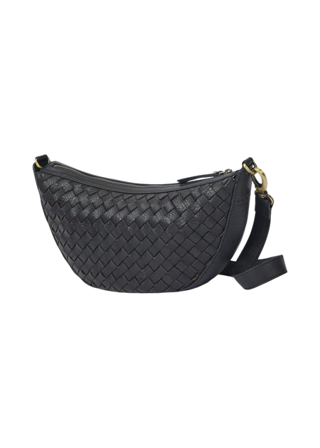 Sac à bandoulière en cuir certifié | noir "leo black woven eather" - O My Bag