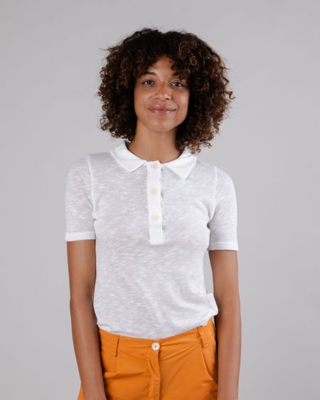 T-shirt col polo en coton bio | blanc "buttoned polo offwhite white"