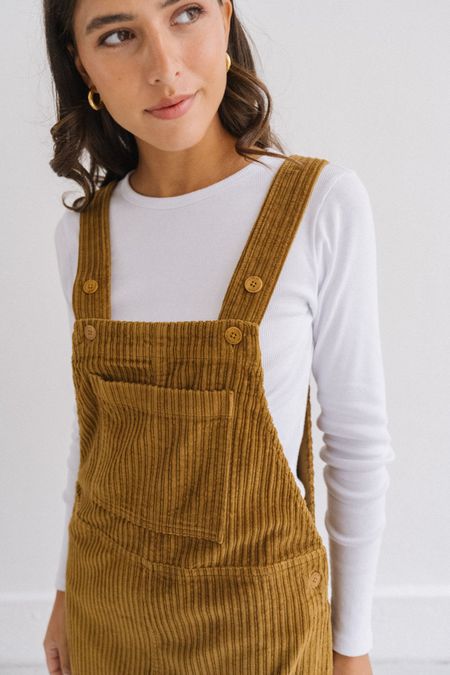 Salopette velours en coton bio | camel "light oak corduroy luz jumpsuit - brown" - Thinking Mu