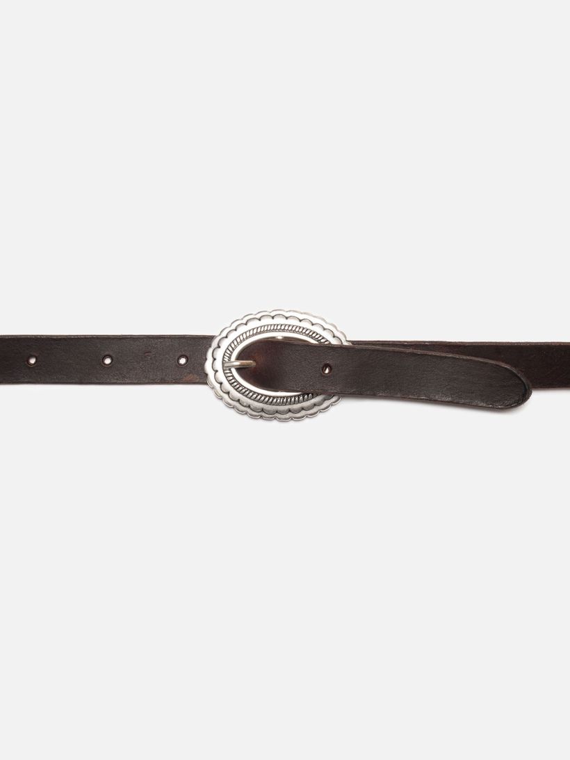 Ceinture en cuir au tannage végétal | marron "western concho silver belt dark brown" - Nudie Jeans