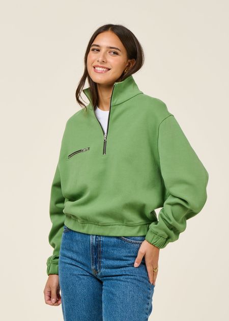 Sweatshirt col zippé en coton bio | vert "ivy pippa sweatshirt" - Thinking Mu