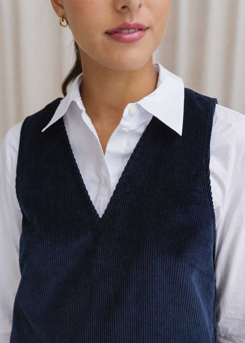 Robe chasuble olympe en velours marine - Bonjour Demain