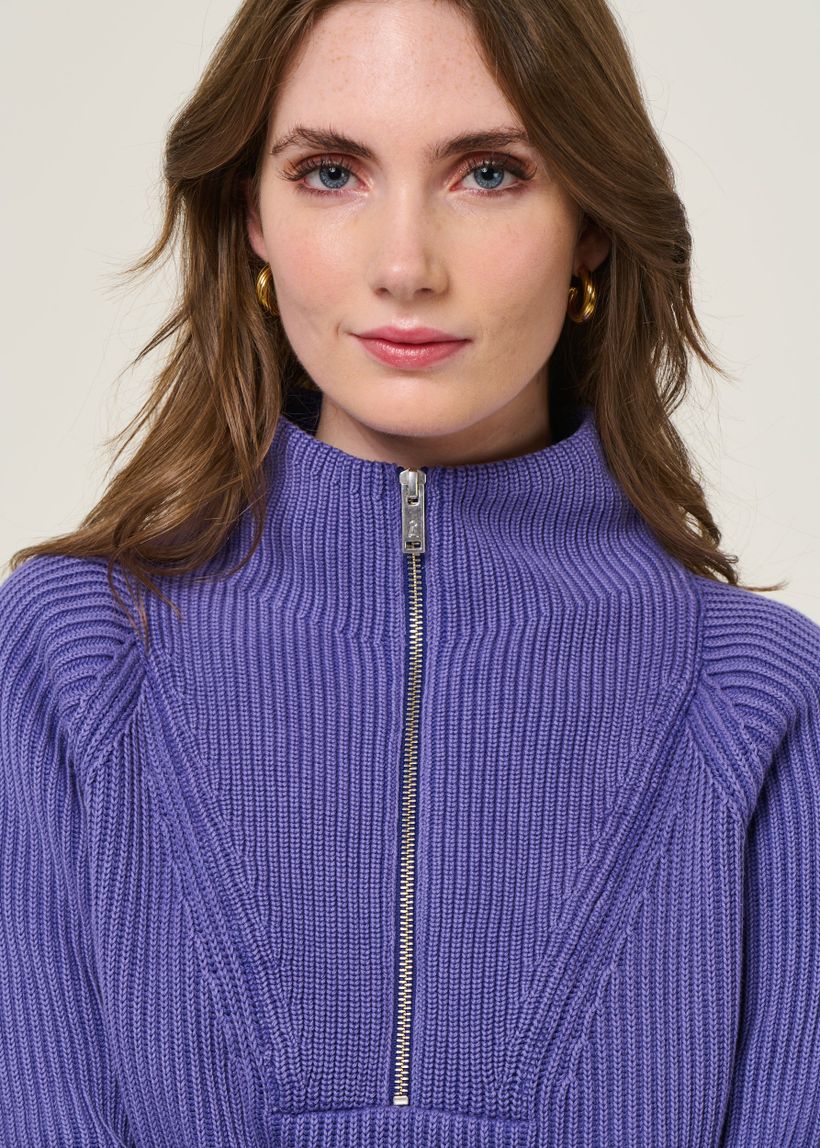 Pull col camionneur en coton bio | violet "ronyiaas gmt dye - indigo lilac" - Armedangels
