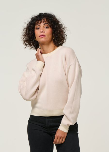 Pull en coton bio | écru "strawberry philis knitted sweater - white" - Thinking Mu