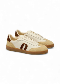 Baskets en cuir certifié | léopard "baskets basses lucia - suède-effiloché-écru-léopard"