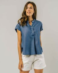 Chemise manches courtes bleu denim en tencel - indigo sleeveless mao shirt denim blue