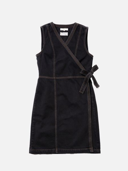 Robe portefeuille jean en coton bio | noir "wiveka wrap denim dress black"