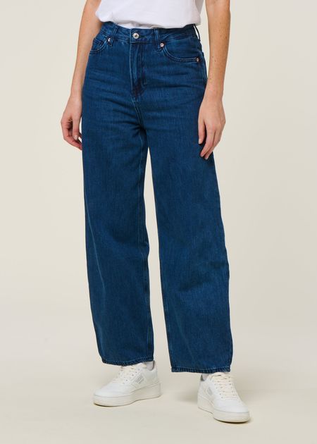 Jean ballon en coton recyclé et bio | bleu "leila - alex dark worn" - Kings of Indigo