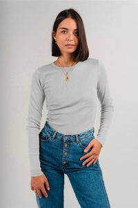 T-shirt manches longues côtelé en coton bio | gris "heather grey"